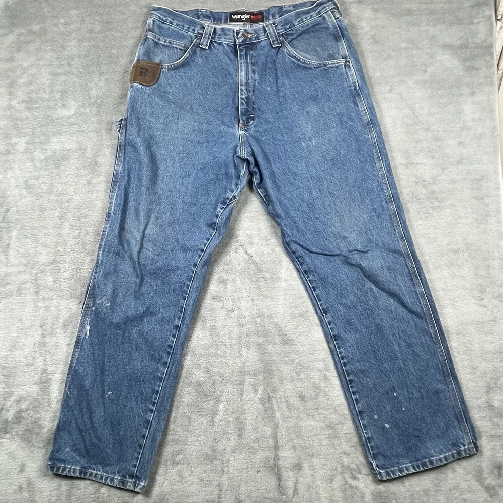 Wrangler RIGGS WorkWear Denim Mens Blue Jeans Carpenter Size 36x32‎ SEE PICS